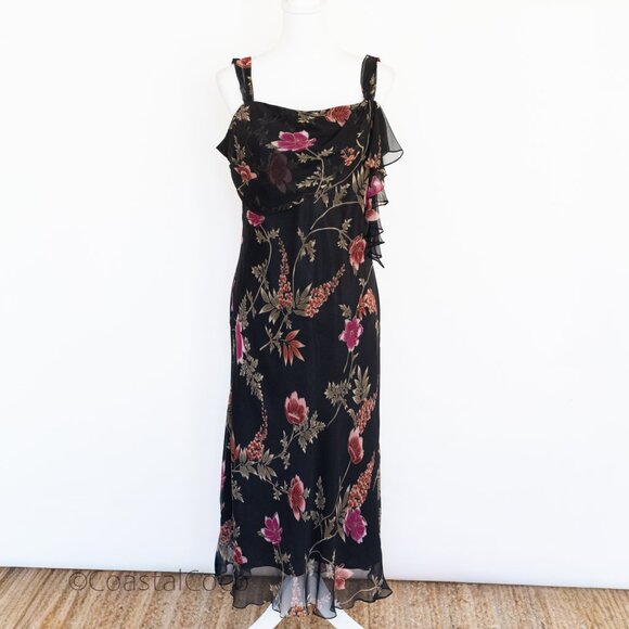Vintage David Warren 12/14 Floral 100% Silk Flutter Y2K Dark Romantic Whimsigoth - Picture 3 of 12